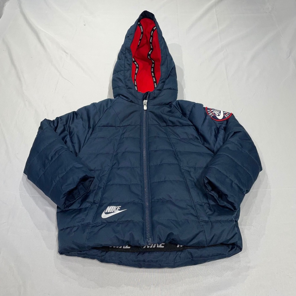 Nike Toddler Boys Navy Blue Puffer Jacket Hooded Fleece Lined 3T